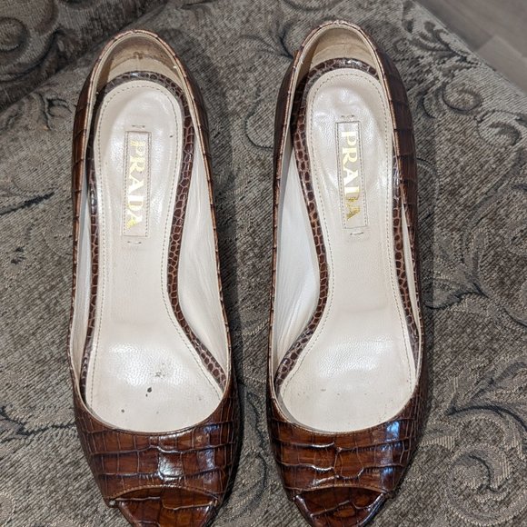 VERY Good Used Condition PRADA Snake Skin Open Toe Heels Size 37.5 - Picture 2 of 6